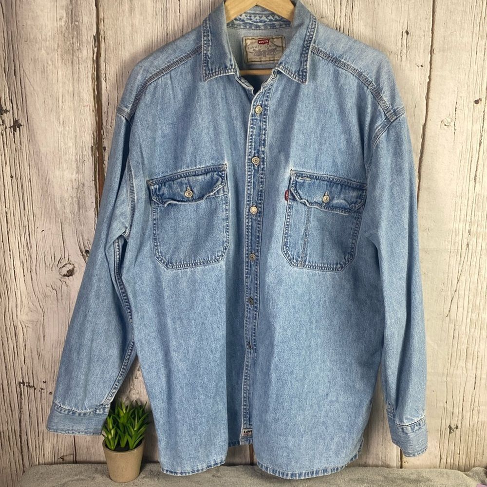 Vintage LEVIS Jean Button Down Denim Shirt XL 90's Workwear A
